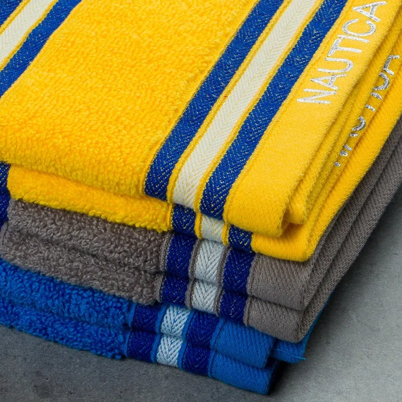 Nautica Dove Dual Down Cotton Hand Towel (Blue,Yellow & Grey) - Set Of Six media 5
