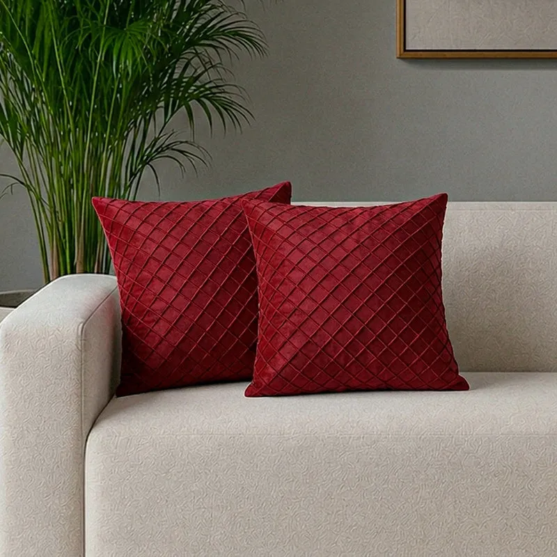 Swayam Lohita Pintex Velvet Cushion Cover (Red) - Set of Two media 1