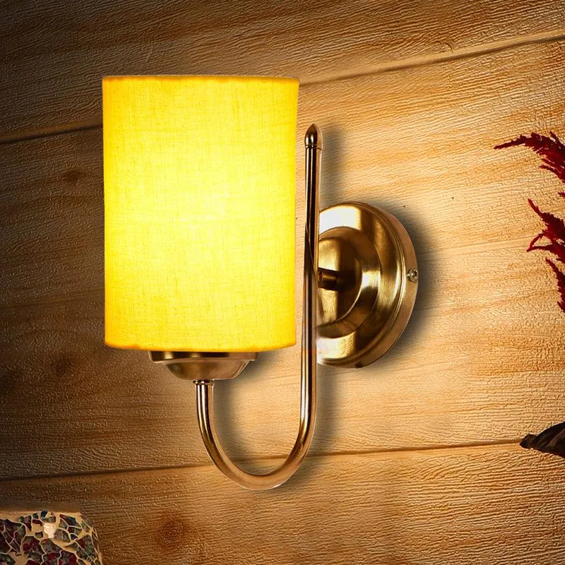 Altura Cylindrical Fabric & Metal Wall Lamp - Yellow media 1