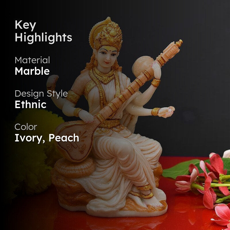 Divine Maa Saraswati Marble Idol media 2