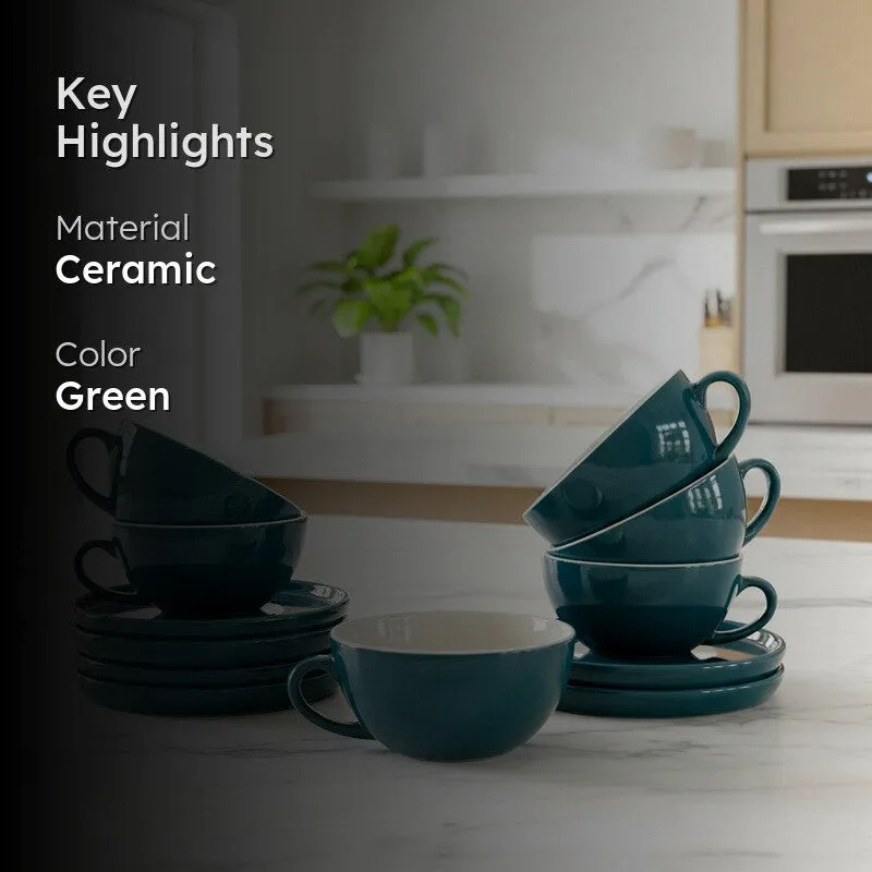 Ceramic Cup & Saucer (Deep Green/240 mL Each) - Set of Six media 2