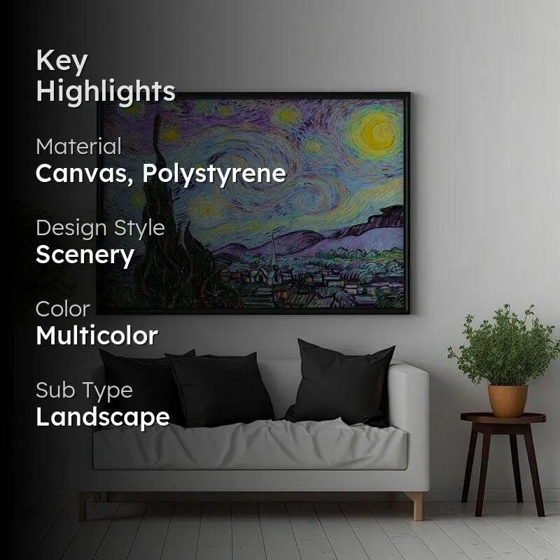 The Starry Night Canvas Wall Art - Black Frame media 2