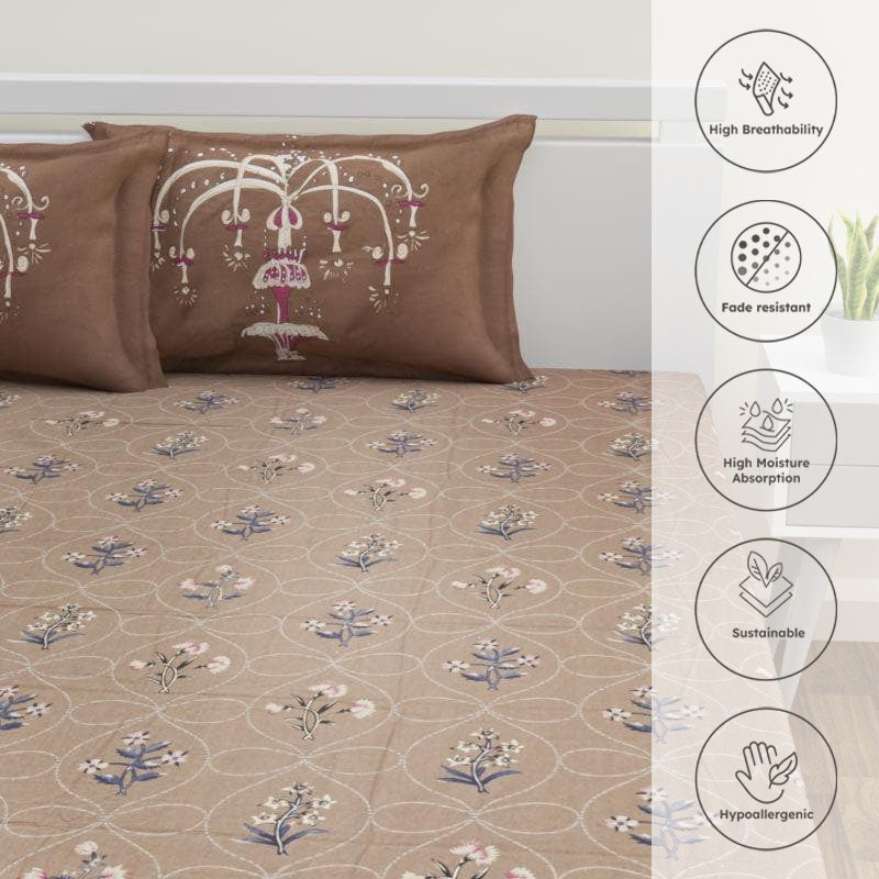 Jitika Printed Cotton Bedsheet (Brown) - 180 TC media 3