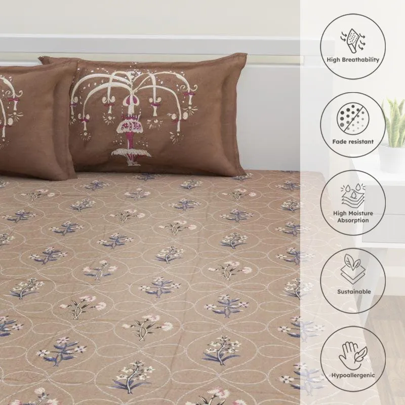 Jitika Printed Cotton Bedsheet (Brown) - 180 TC media 3