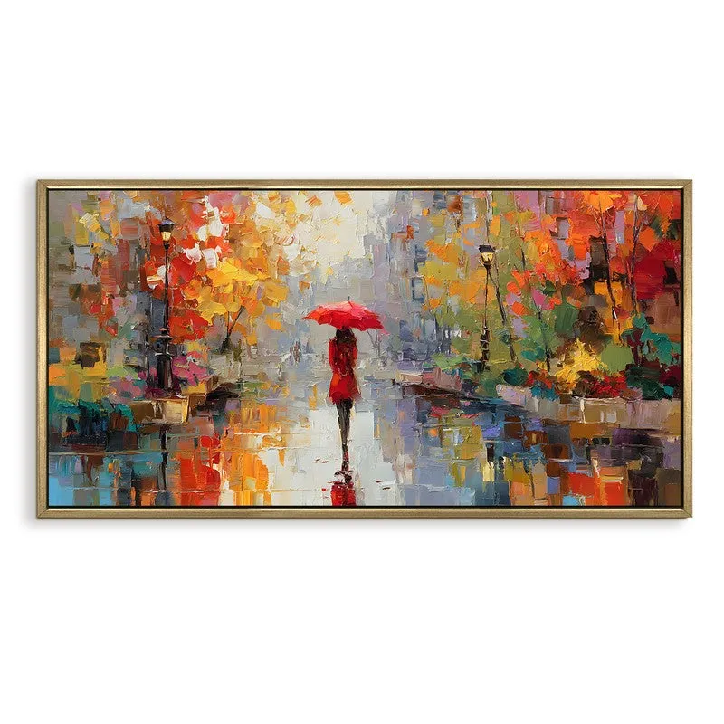 Crimson in Rain Canvas Wall Painting With Frame media 3