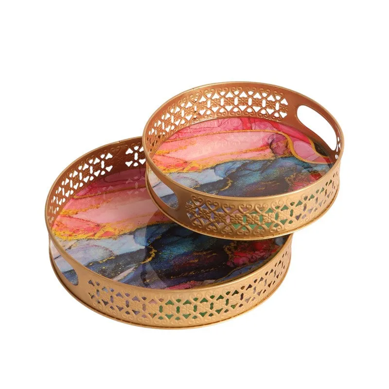 Walnut Round Serving Tray - Set of Two media 3