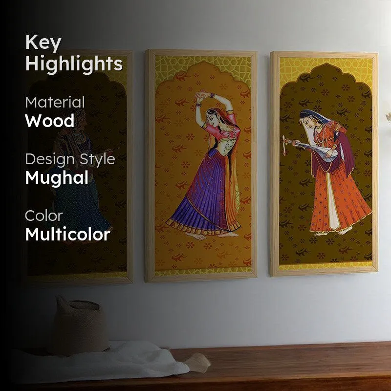 Nritha Vilasini Mughal Wall Art With Frame (Brown) - Set Of Three media 2