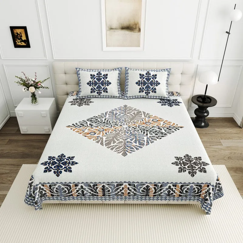 Phoolkari Dream Cotton Bedsheet (White) - 160 TC media 1