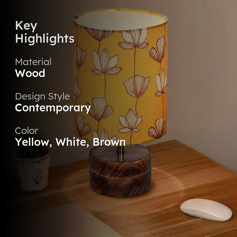 FlairAura Luxury Desk Wooden Table Lamp - Yellow,White,Brown media 2