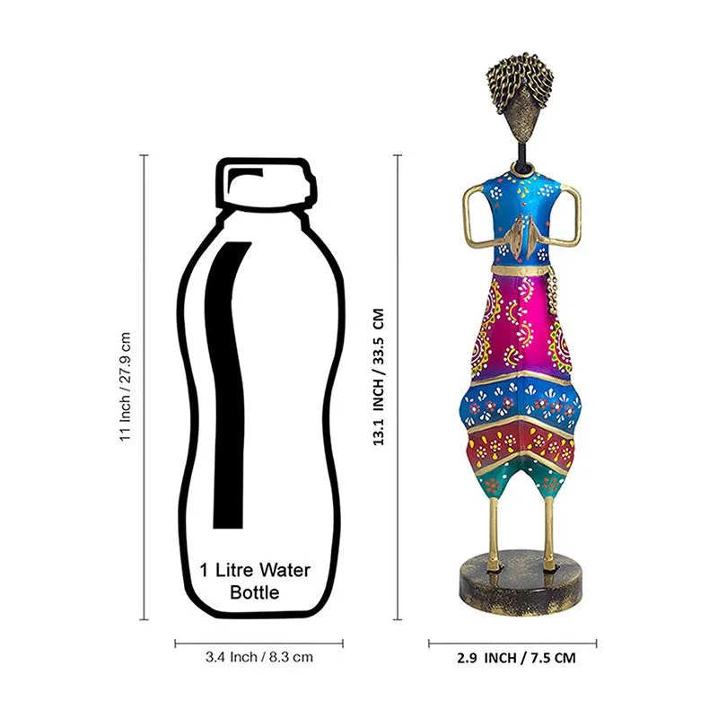 Folk Lady Dholak Player Iron Showpiece - Blue media 7