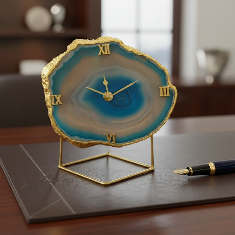 Darsh Handcrafted Agate Table Clock - Turquoise media 3