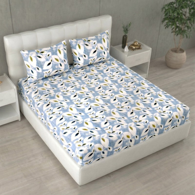 Blissy Printed Pure Cotton Bedsheet (Blue) - 144 TC - King