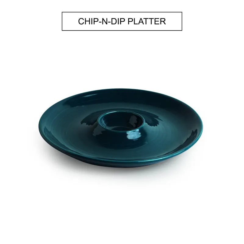 Teal Twinkle Ceramic Chip & Dip Platter media 3