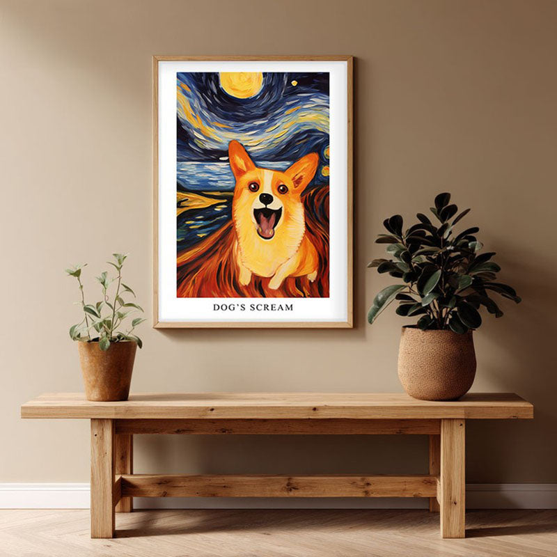 Dog's Scream Archival Canvas Wall Art - Natural Brown Frame