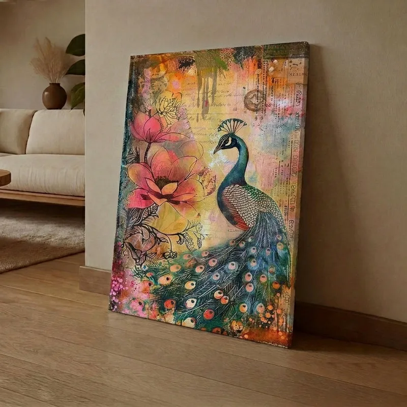 Peacock & Petals Canvas Traditional Wall Art media 1