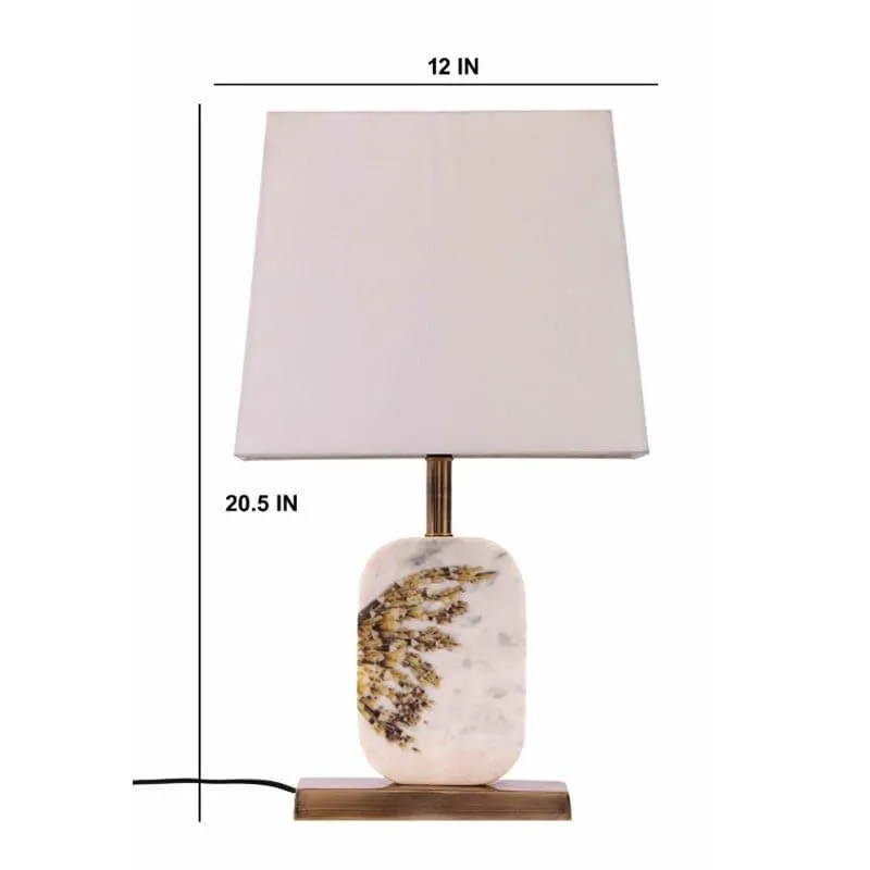 Winged Printed Marble & Brass Base Fabric Table Lamp - White media 5