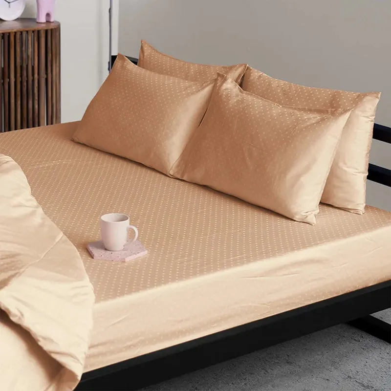 Swiss Dot Cotton Pillow Cover (Almond,500TC) - Set Of Two media 1