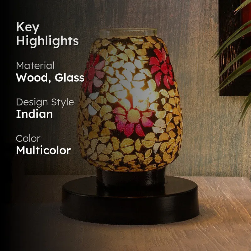 Prismiq Mosaic Glass Table Lamp With Wooden Base - Multicolor media 2