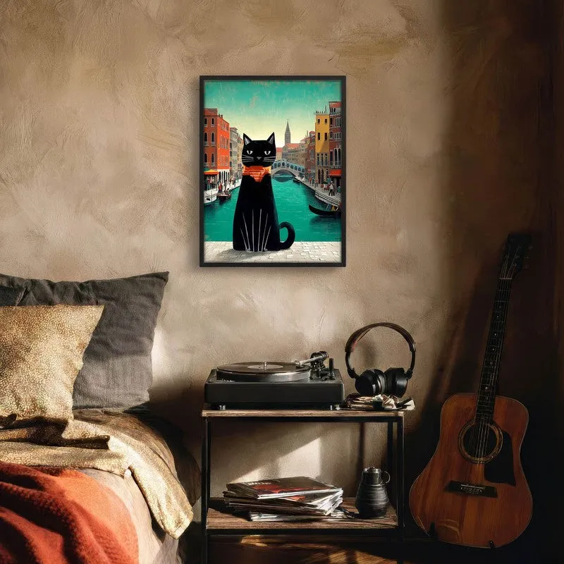 Black Muse Cat Wall Painting With Frame media 6