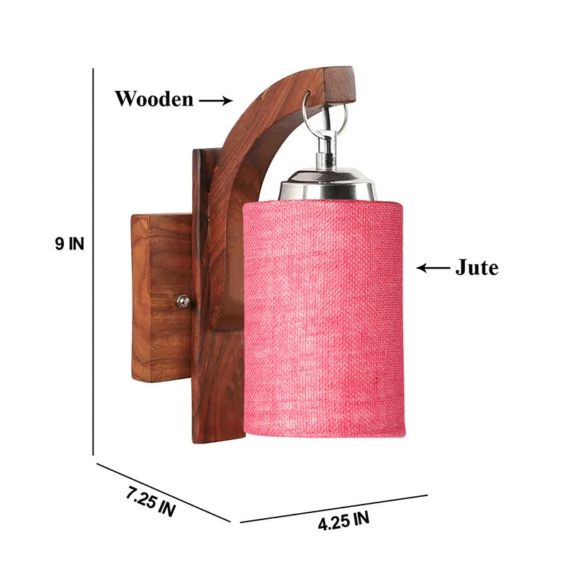 Forma Cylindrical Fabric & Wooden Wall Lamp - Pink media 5