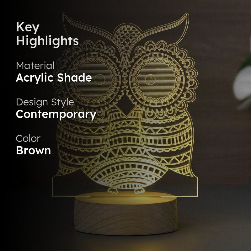 Indie Owl Luminance LED Acrylic Table Lamp - Brown media 2
