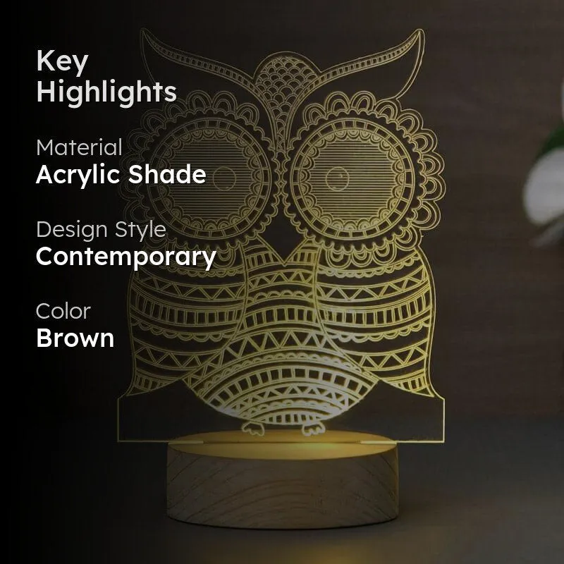 Indie Owl Luminance LED Acrylic Table Lamp - Brown media 2