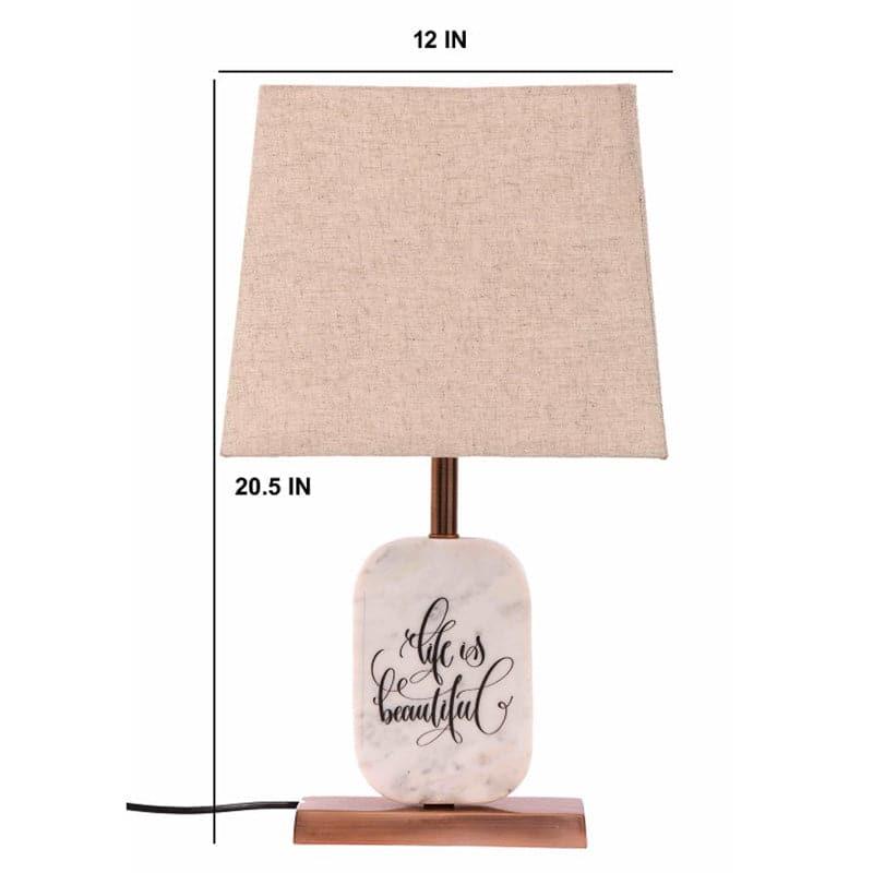 Life Light Printed Marble & Copper Base Fabric Table Lamp - Beige,White media 5