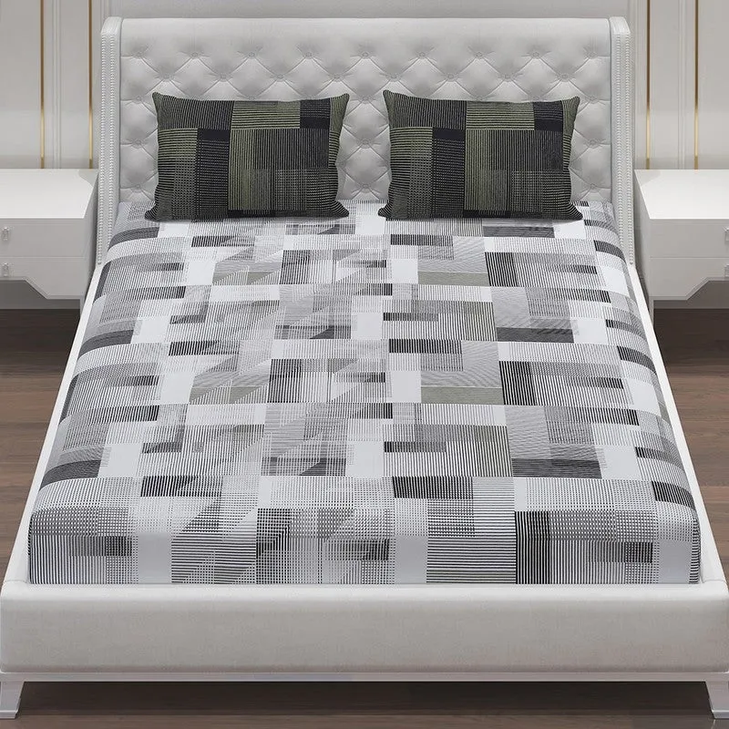 Monte Carlo Checkora Cotton Bedsheet (White,Olive Green) - 104 TC media 4