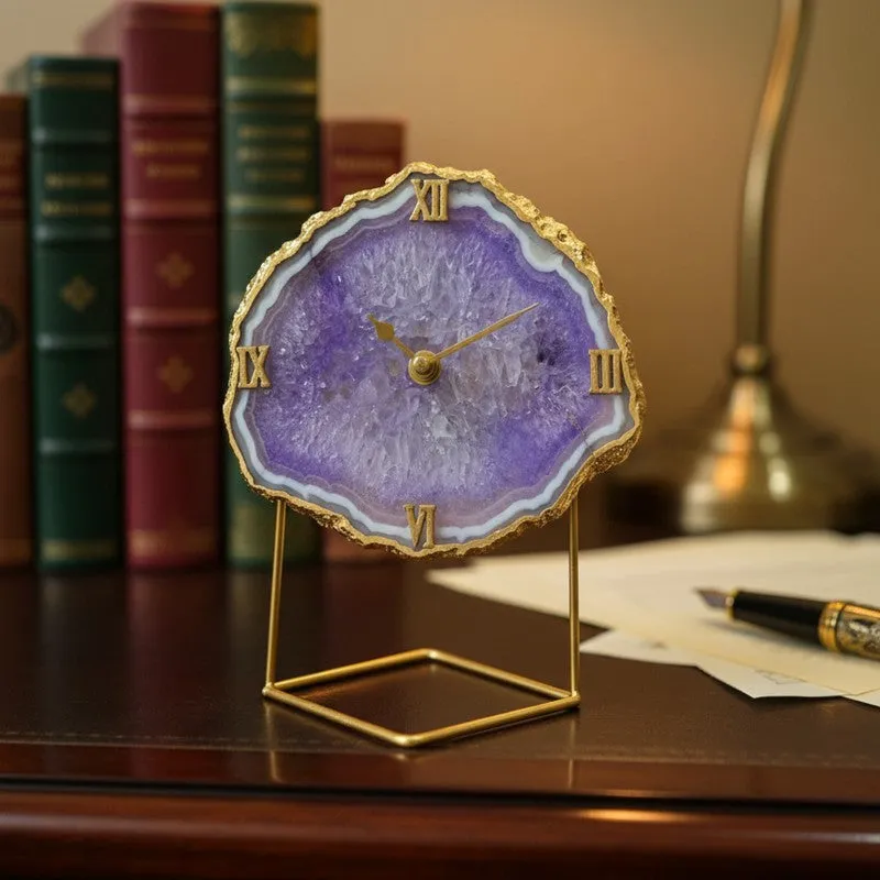 Silvi Handcrafted Agate Table Clock - Purple media 4