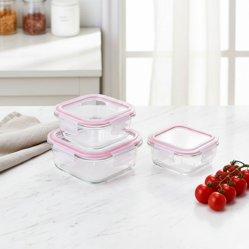 Fresh Seal Transparent Glass Container (800 mL,500 mL,300 mL) - Set Of Three