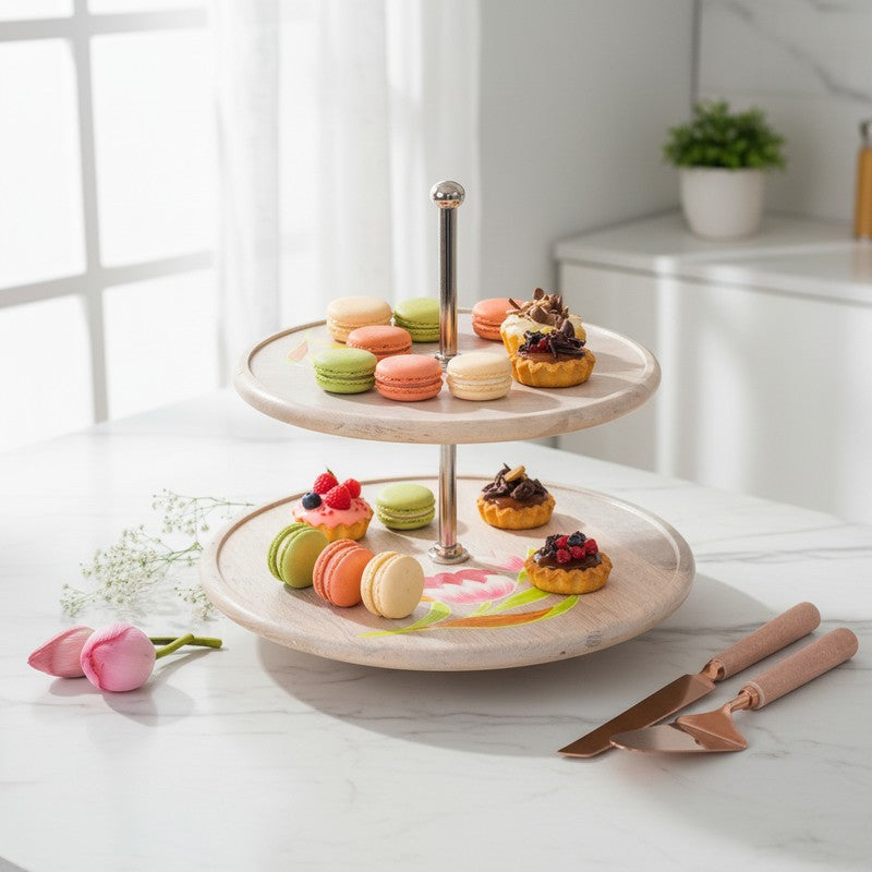 Padma Grace Lotus Wooden Two-Tier Cake Stand