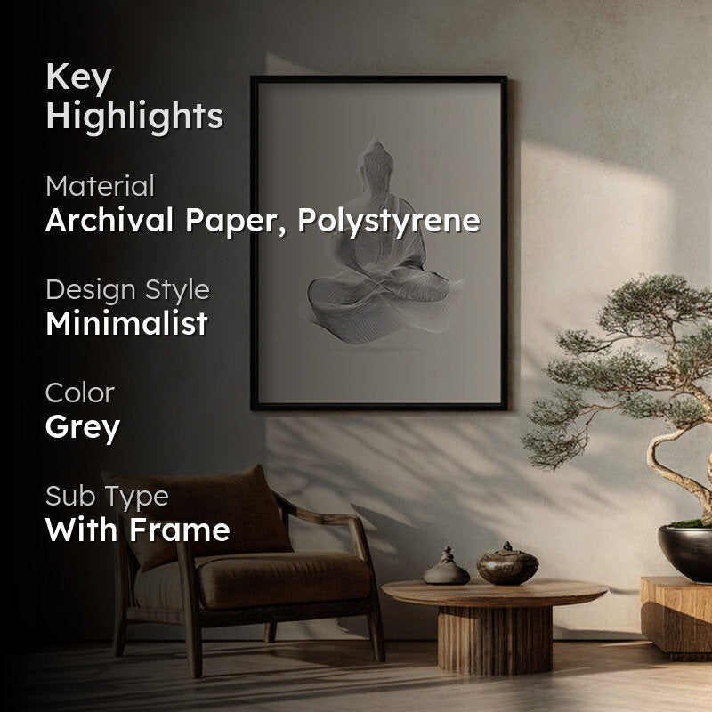 Tranquil Form of Buddha Wall Painting With Black Frame media 2