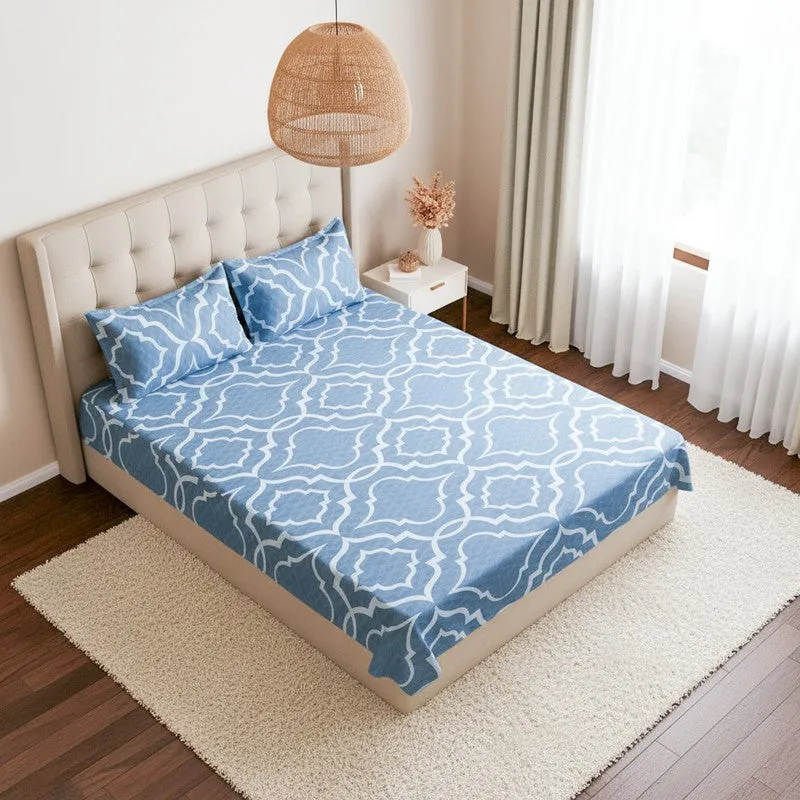 Medina Maze Ethnic Cotton Bedsheet (Blue) - 200 TC media 1