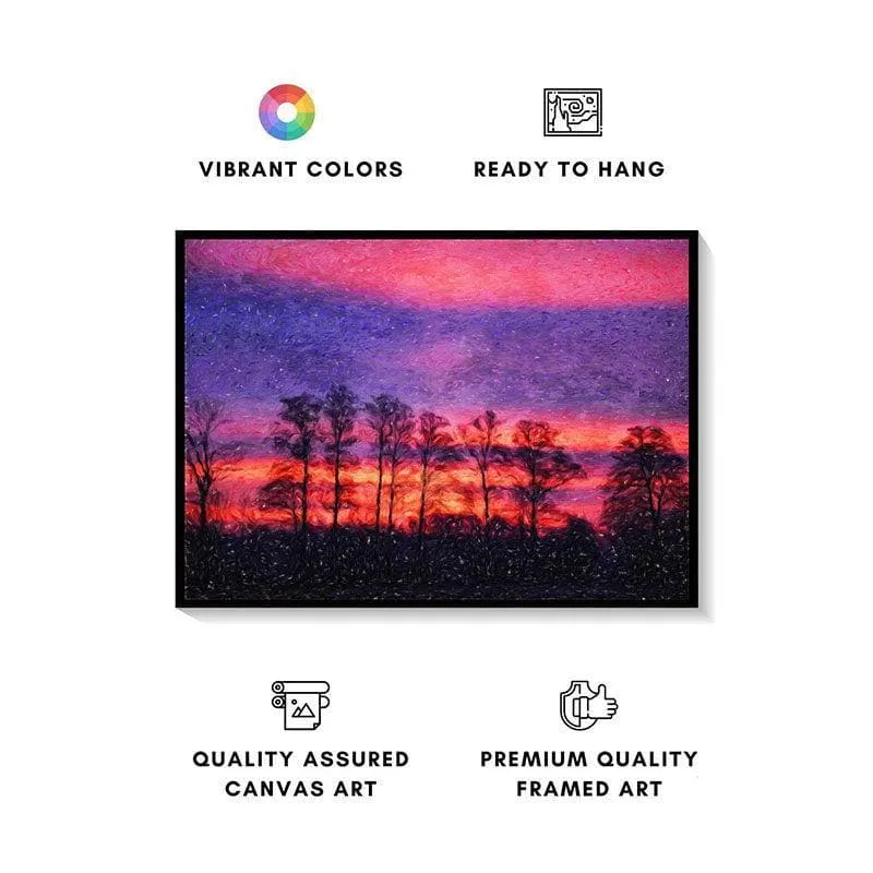 Sunset In A Forest Canvas Wall Painting - Black Frame media 4