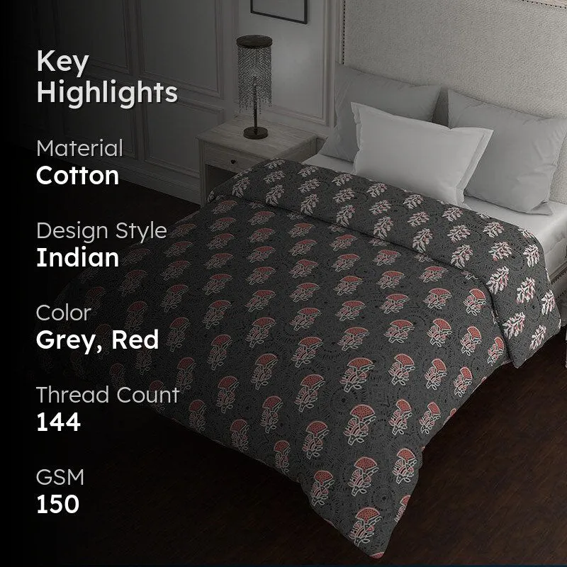 Juhi Reversible Floral Cotton Comforter (Grey & Red) - 150 GSM media 2