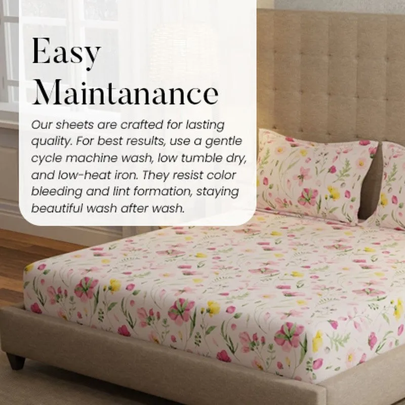 Urban Space Meadows Rose Cotton Bedsheet (Pink) - 200 TC media 10