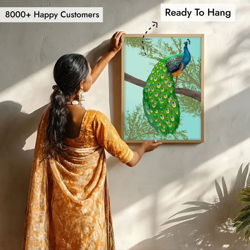Peacock In Color Archival Paper Wall Art - Natural Brown Frame media 8