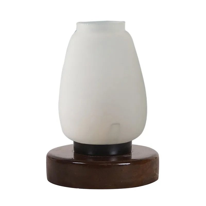 Glowflare Glass Table Lamp With Wooden Base - White & Brown media 5