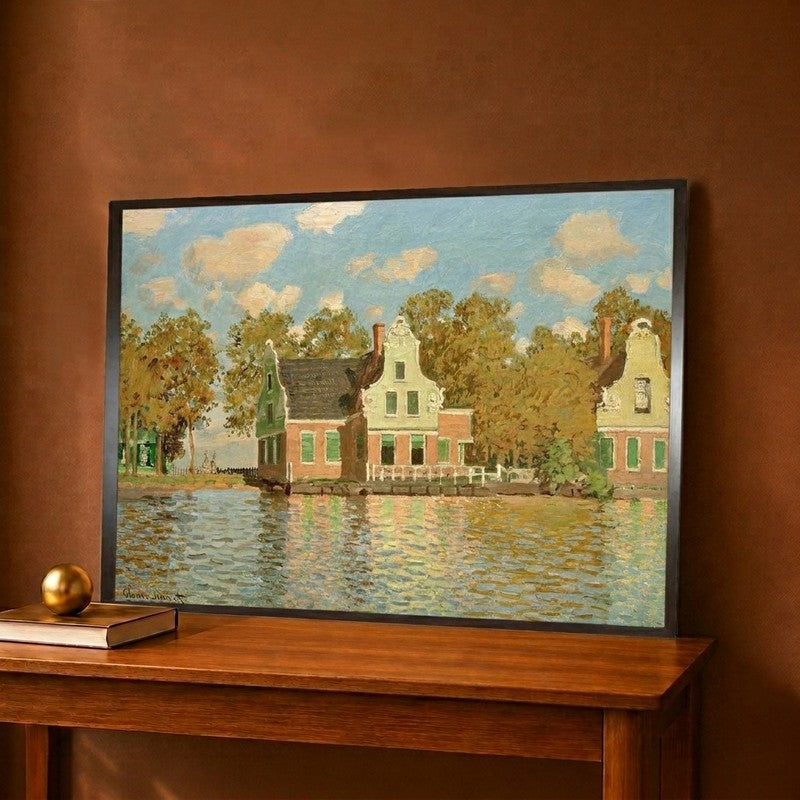 Houses On The Bank Of The River Zaan Canvas Wall Painting - 18 x 12 Inches