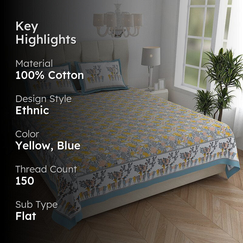 Ratna Radiance Floral Cotton Bedsheet (Yellow) - 150 TC media 2