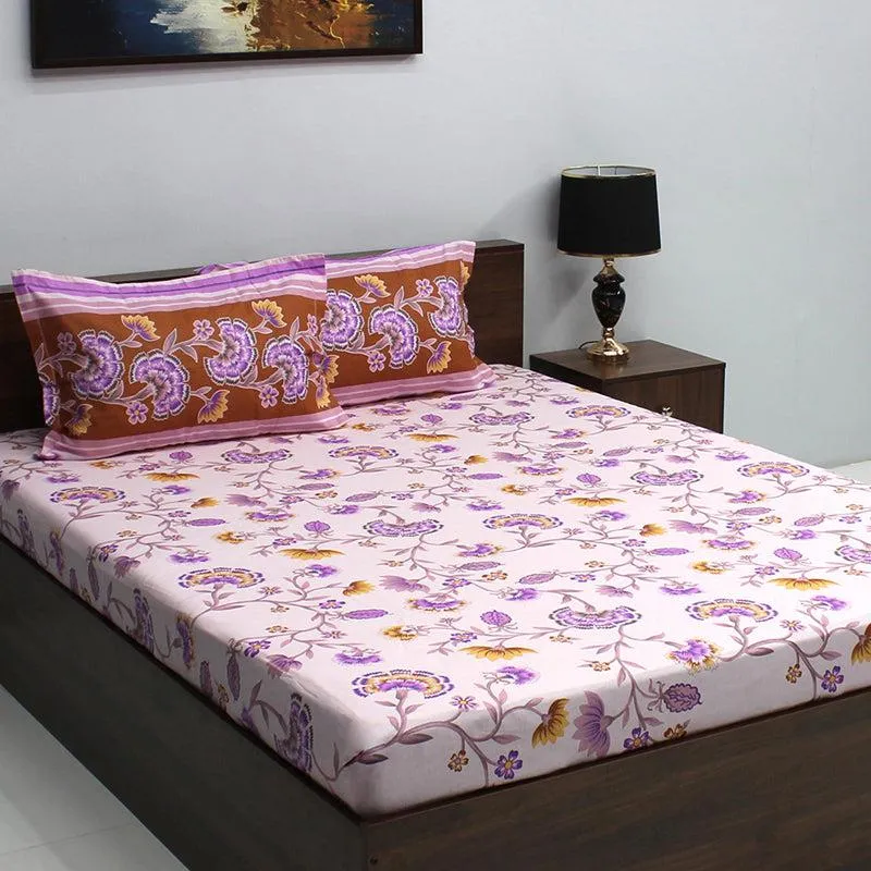 Siya Floral Cotton Bedsheet (Purple) - 110 TC media 3