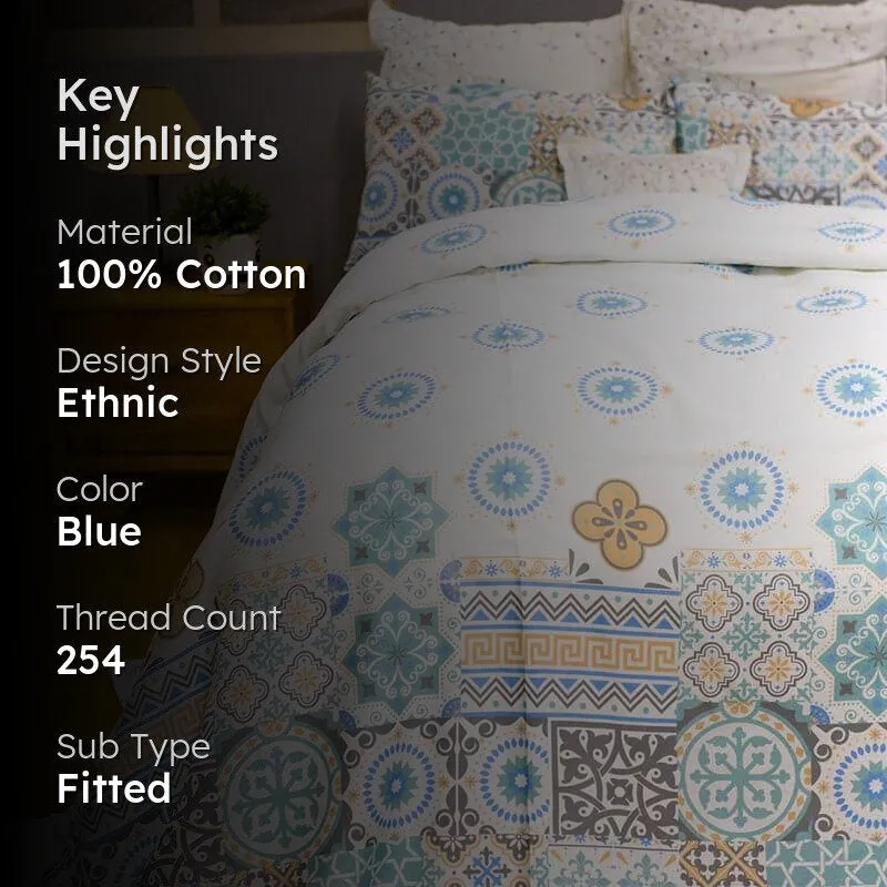 Morocco Muse Cotton Bedsheet (Aqua) - 254 TC media 2