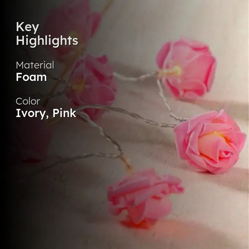 Pink rose string lights with material and colour highlights