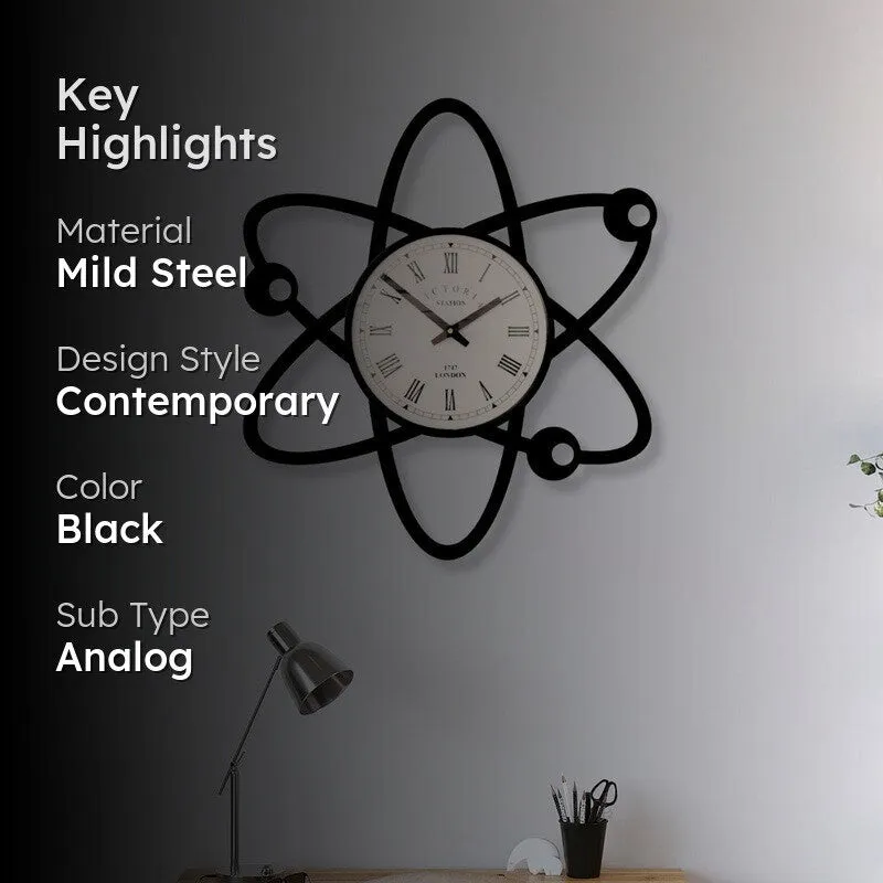 Atomic Steel Analog Wall Clock - Black media 2