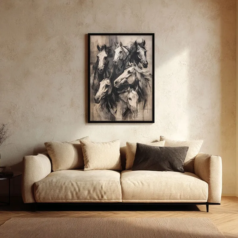 Noble Horses Wall Painting With Black Frame media 1