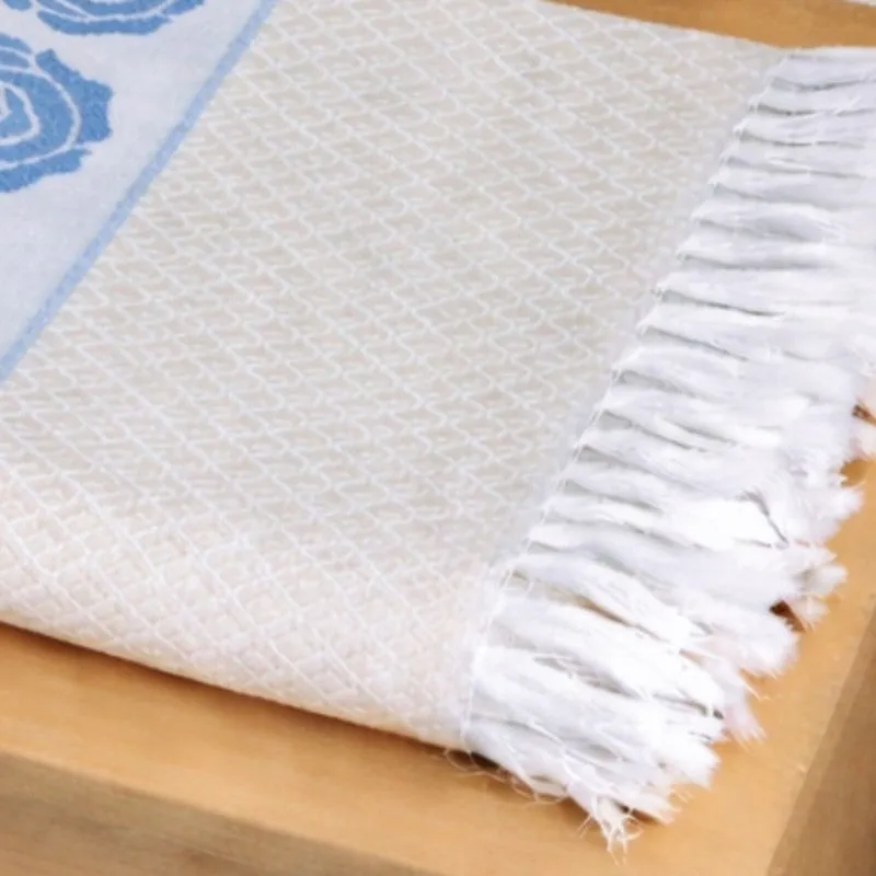 Rosette Cotton Bath Towel (Blue & White) - Set Of Two media 6