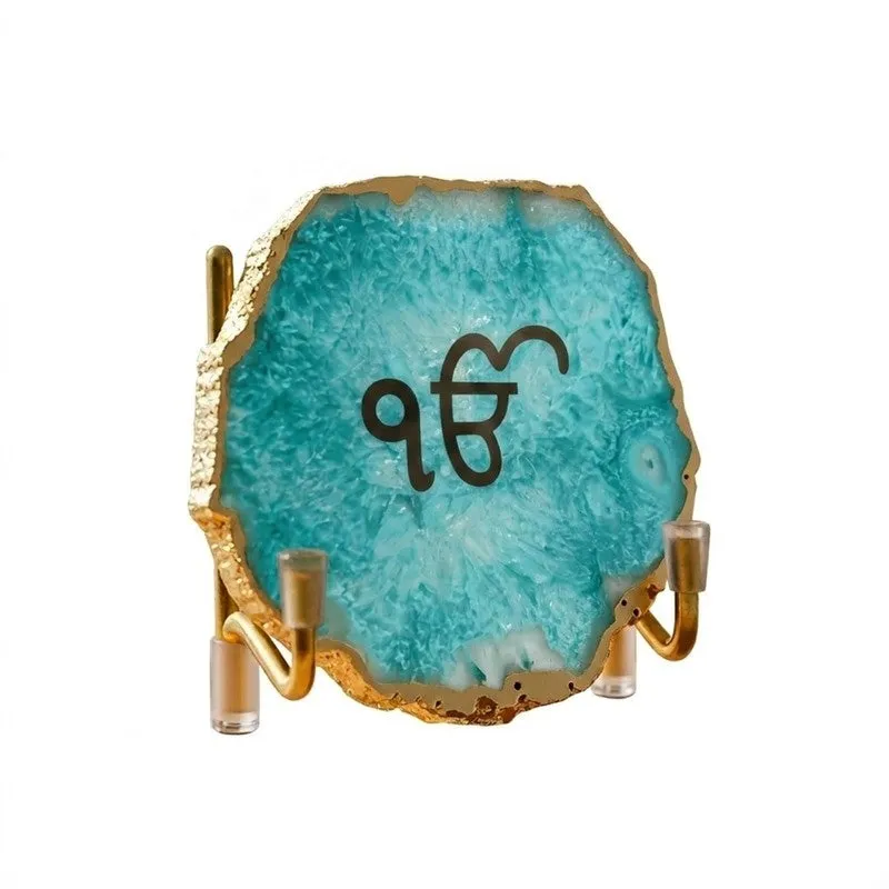 Ik Onkar Handcrafted Agate Religious Accent - Turquoise - 4