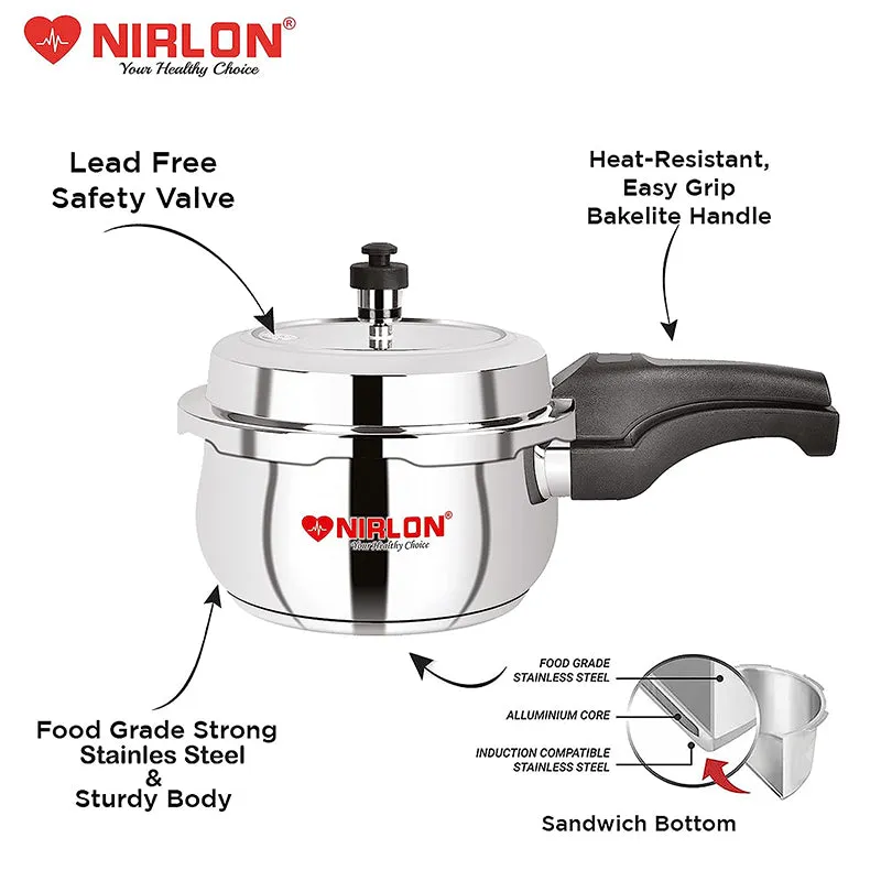 Nirlon Stainless Steel Pressure Cooker - 2500 mL/ 8 Inches media 5