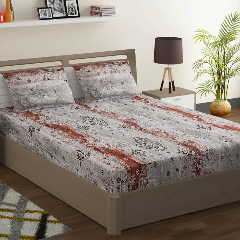 Swayam Vismit Ethnic Cotton Bedsheet (Grey) - 160 TC media 1