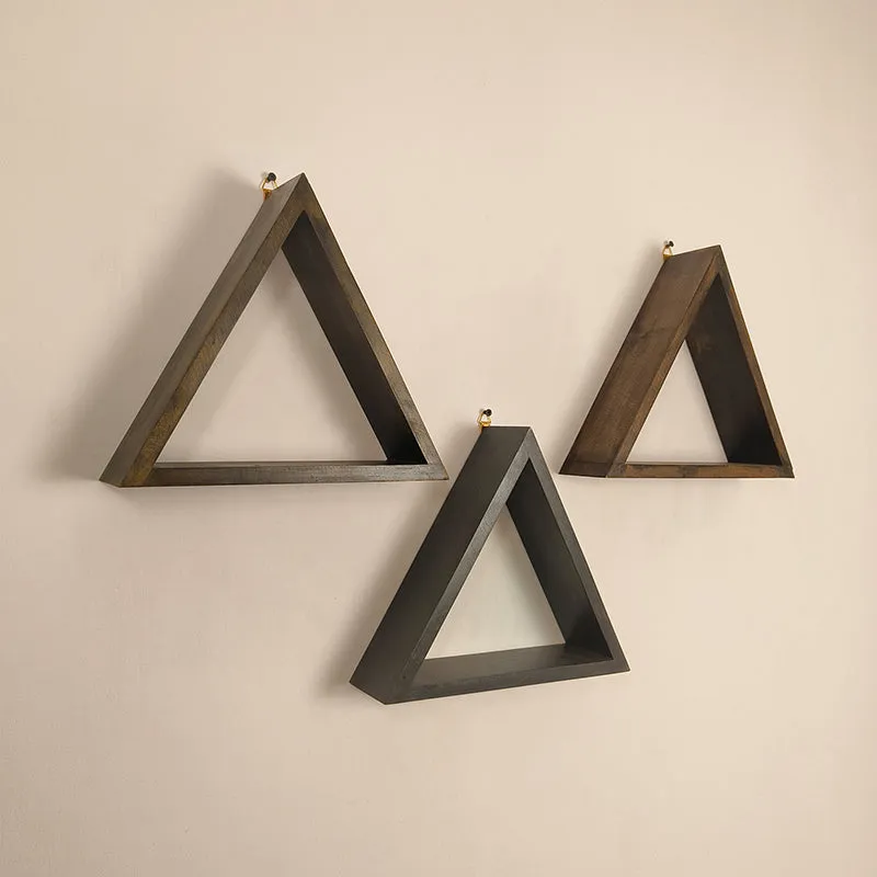 Noirwood III Triangular Set of 3 Wooden Wall Shelves media 5